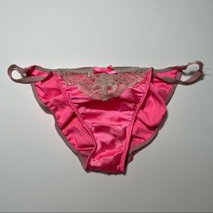 Victoria’s Secret Neon Pink Bikini Satin panty size Large. Beautiful lace detail